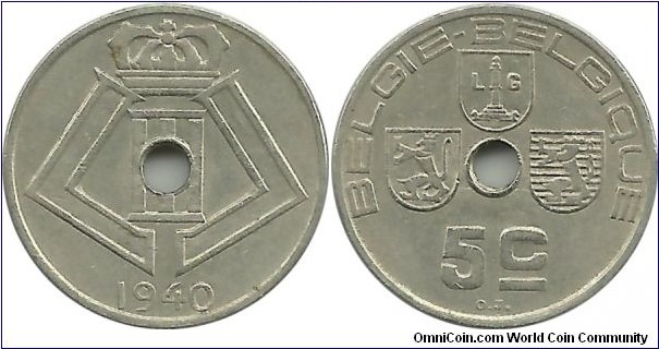Belgium 5 Centimes 1940