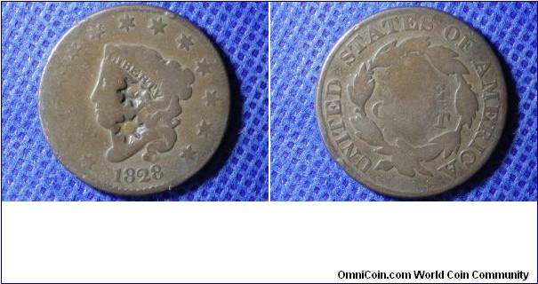 Large Cent 1828 - Counterstamped 