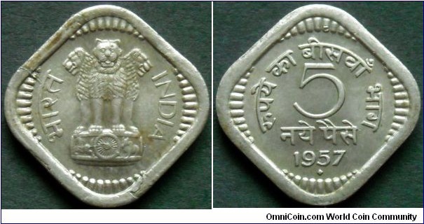 India 5 naye paise.
1957, Bombay Mint.