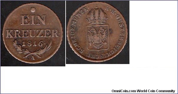 1 Kreuzer 
A = Vienna Mint mark