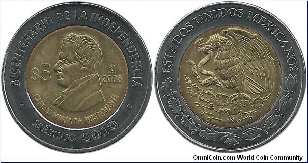 Mexico 5 Pesos 2008-Carlos Maria de Bustamante