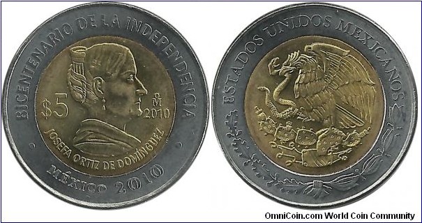 Mexico 5 Pesos 2010-Josefa Ortiz de Dominguez