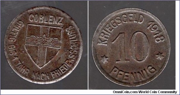 10 Pfennig 
Coblenz Kriegsgeld Iron coin