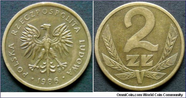 Poland 2 złote.
1986, Brass.
Weight; 3g.
Diameter; 21mm.
Mint Warsaw.
Mintage: 60.718.000 pieces.