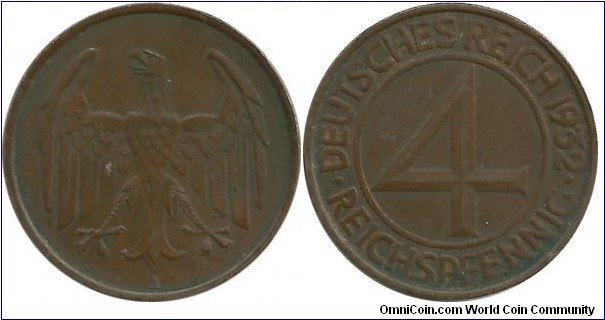 Germany-Weimar 4 Reichspfennig 1932A