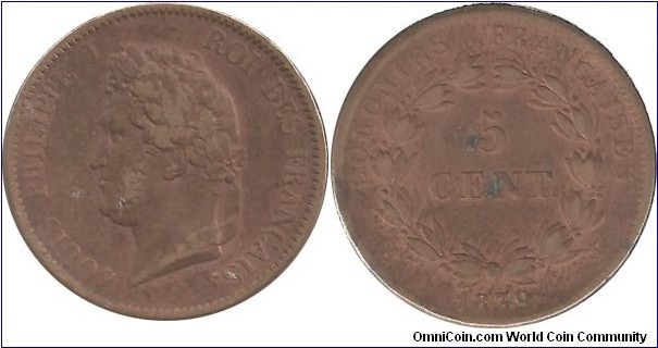 France-Colonial 5 Centimes 1839