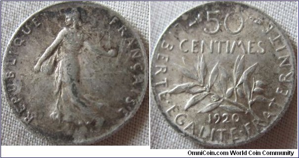 1920 silver 50 centimes