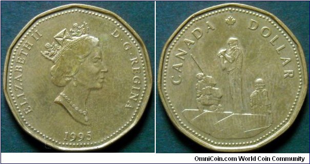 Canada 1 dollar.
1995, Peacekeeping Monument in Ottawa.