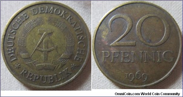 1969 20 pfennig from east germany, VF