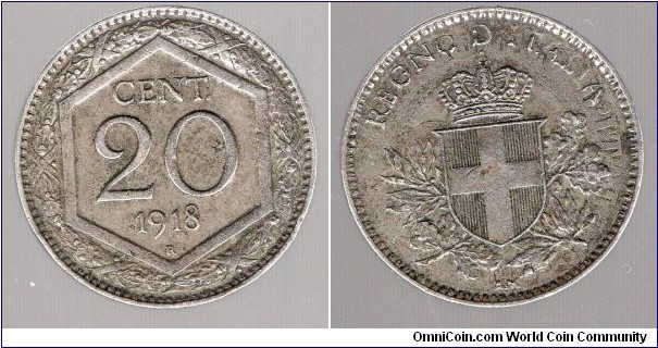 20 Centesimi Overstrike on 1894-5 20c