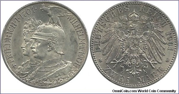 Germany-Empire 2 Mark 1901 - 200th Years of Kingdom of Prussia Anniversary