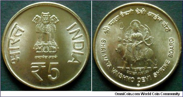 India 5 rupees.
2012, Shri Mata Vaishno Devi Shrine Board - Silver Jubilee. Bombay Mint.