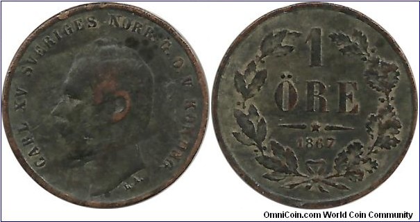 Sweden 1 Öre 1867 (King Oscar I 1844-1859)