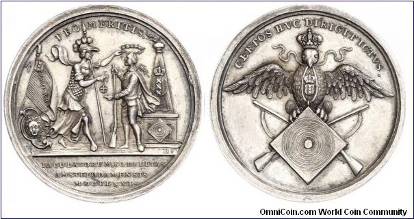 1771 Netherlands Amsterdam City Price of Protecting Society for the Shooter King Medal. Silver: 32.5mm./21.74 gms.
