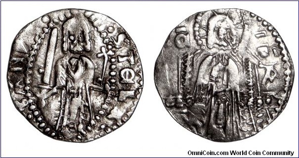 BOSNIA (BANATE)~AR Dinar  1322-1353 AD. Under Ban: Stjepan Kotromanic II. Ban standing, holding sword and cruciformed staff w/ name and title in Roman legend *EXTREMELY RARE*