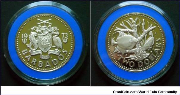 Barbados 2 dollars.
1973, Proof from Franklin Mint.
