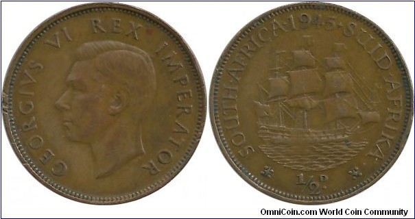 SouthAfrica ½ Penny 1945