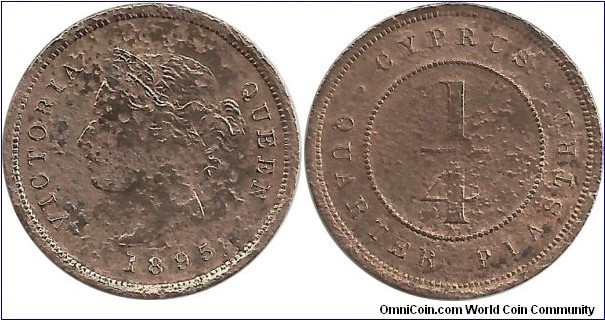 Cyprus-British ¼ Piastre 1895 (I bought this coin, in this condition, cleaned.)