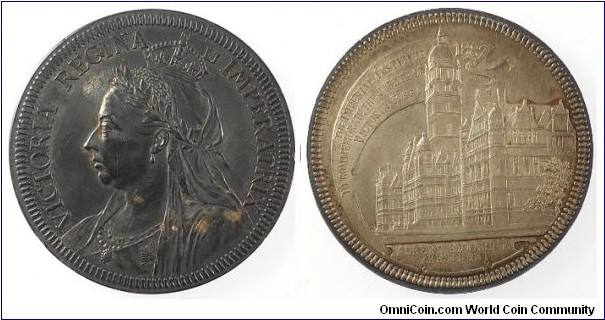 1887 UK Queen Victoria's Jubilee, The Imperial Institute Medal by Thomas Brock & John Pinches, published by Waterlow & Sons Ltd.,. Silver: 39MM.
Obv: Laureate, crowned, veiled bust of Queen Victoria facing left. Rev: A view of the Imperial Institute Building.
