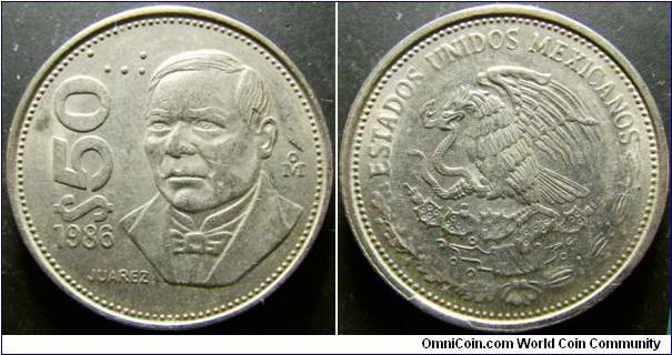 Mexico 1986 50 peso. Weight: 8.57g 