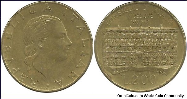 Italy 200 Lire 1990 - State Council Building
