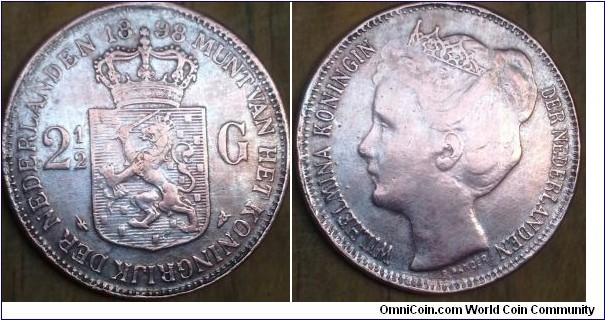 Coin 2 1/2 Gulden 1898 Wilhelmina