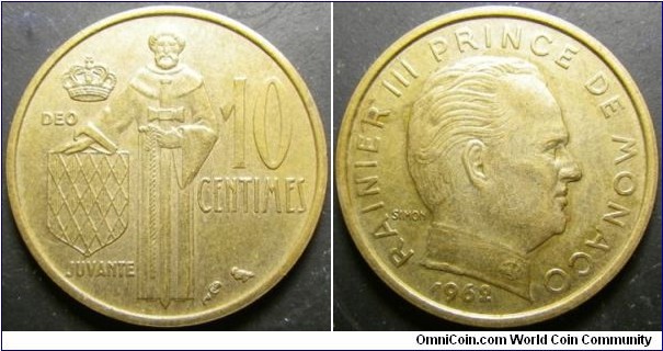 Monaco 1962 10 centimes. Weight: 2.96g. 