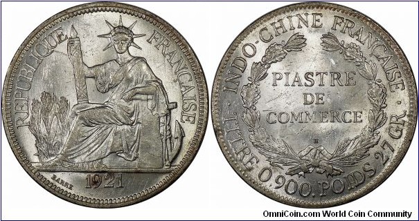 French Indochina, Piastre, Heaton mint. PCGS MS61.