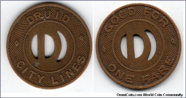 Druid City Lines transit token Bronze  Tuscaloosa - Alabama