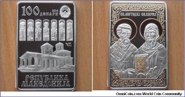 100 Denars - St Cyril and Methodius - 31.1 g 0.925 silver Proof - mintage 5,000