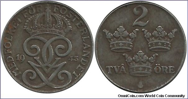 Sweden 2 Öre 1945 (Fe)