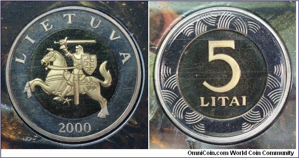 5 Litai proof-like from 2000 proof-like mint set