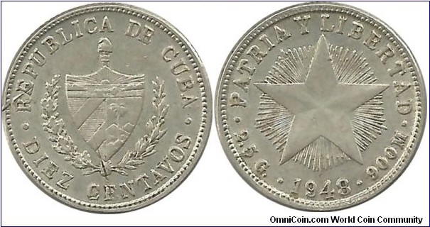 Cuba 10 Centavos 1948