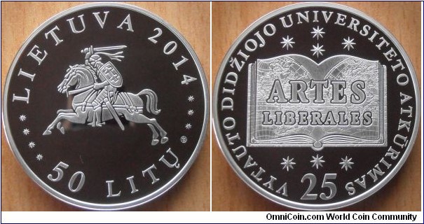 50 Litas - 25 years of Vytautas Magnus University - 28.28 g 0.925 silver Proof - mintage 3,000