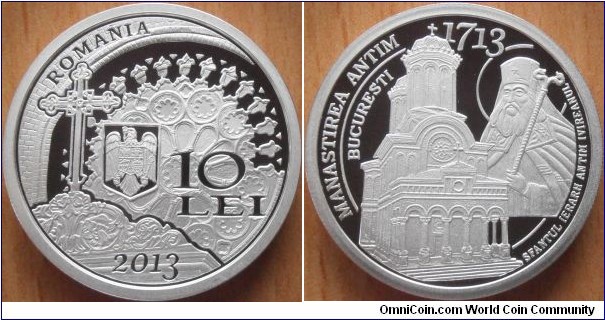 10 Lei - 300 years of Antim monastery - 31.1 g 0.999 silver Proof - mintage 500 pcs only 