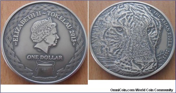 1 Dollar - Asian Tiger - 31.1 g 0.999 silver antique finish - mintage 2,000