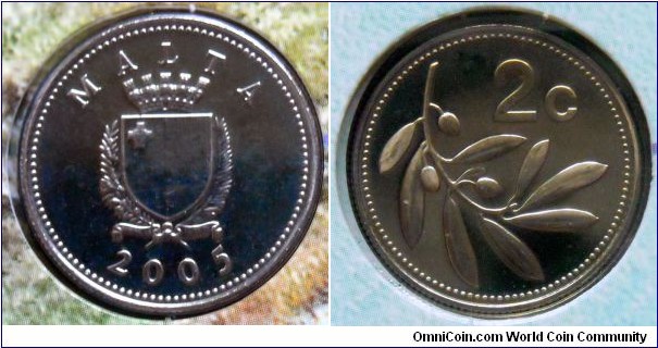 Malta 2 cents from 2005 mintset.