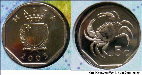 Malta 5 cents from 2005 mintset.