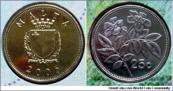 Malta 25 cents from 2005 mintset.