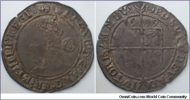Elizabeth I 1599 sixpeence mm anchor and another rare mark and Good Fine for grade