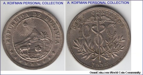 KM-179.1, 1935 10 centavos; copper nickel, plain edge; about uncirculated.
