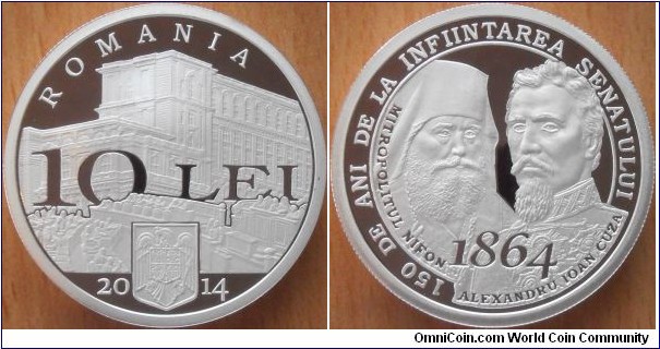 10 Lei - 150 years of the Senate - 31.1 g 0.999 silver Proof - mitnage 400 pcs only (250 + 150 in 3 coins sets)