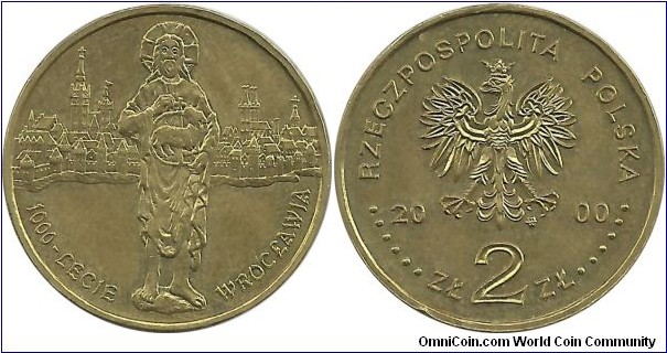 Poland 2 Zlote 2000-1000th Ann. of Wroclawia (Breslau)
