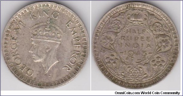 George VI Half Rupee India 1943