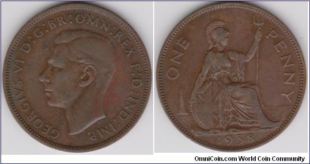 George VI One Penny England 1938