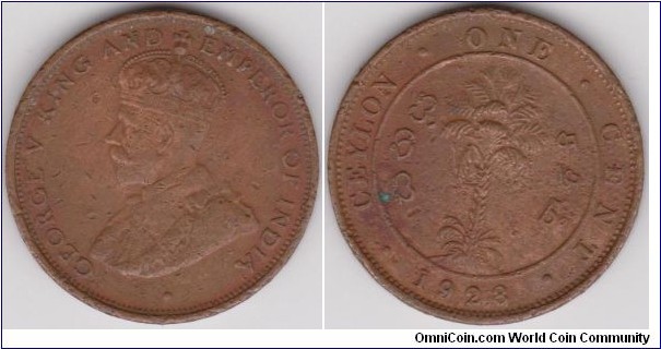 George V 1 Cent Seylon 1928