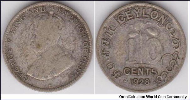 George V 10 Cents Seylon 1928