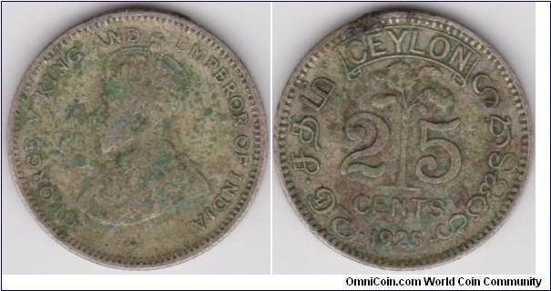 George V 25 Cents Seylon 1925