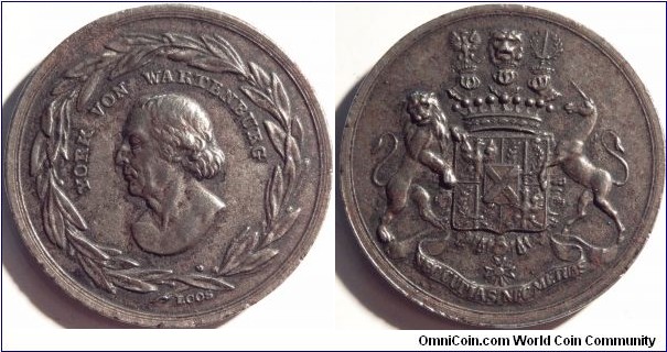 FE  Medallion in Honor of Graf York von Wartenburg,  Prussian Generalfeldmarschal.
Berlin, 1815 Daniel Friedrich Loos. 