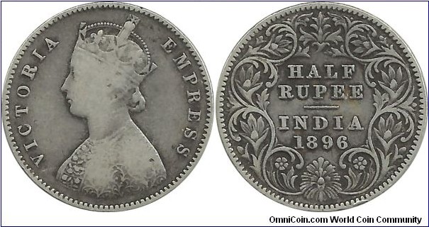 India-British Half Rupee 1896C (Empress)